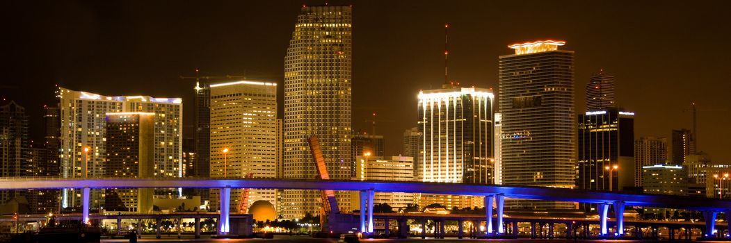 Skyscrapers lit up at night, Miami, Miami-Dade County, Florida, USA