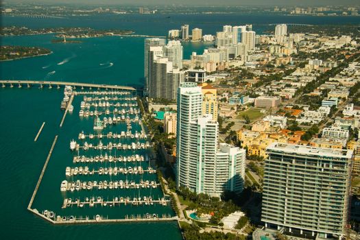 Aerial view of Miami city and marina, Florida, U.S.A.