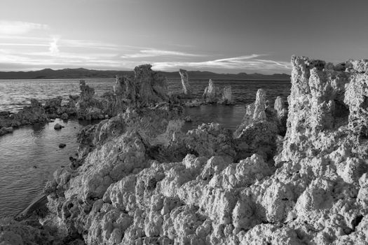 Black and white scenic view of Mono Lake, Yosemite, California, U.S.A.