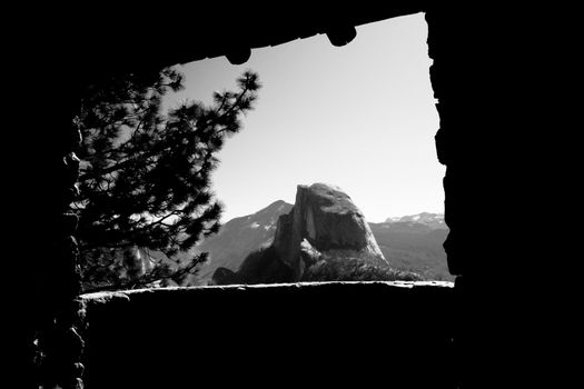 Mountain range viewed through from an observation point, Glacier Point, Yosemite Valley, Yosemite National Park, California, USA