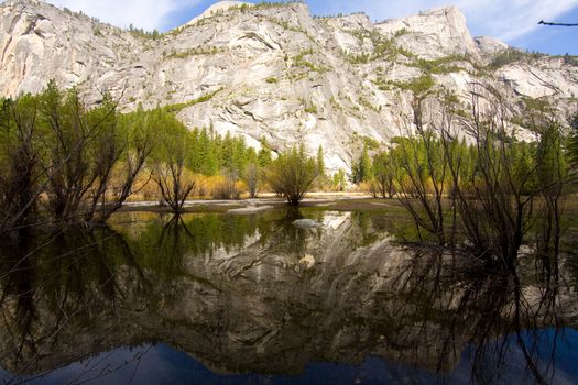 Reflection of a mountain range in a lake, Mirror Lake, Mt Watkins, Yosemite Valley, Yosemite National Park, California, USA