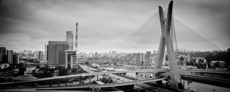 Most famous bridge in the city, Octavio Frias De Oliveira Bridge, Pinheiros River, Sao Paulo, Brazil