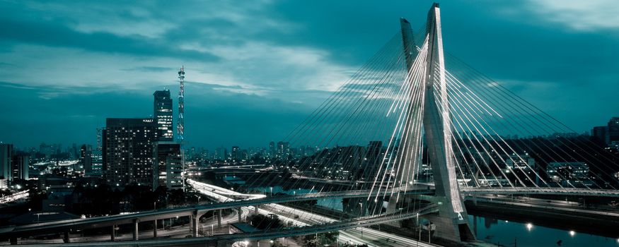 Most famous bridge in the city, Octavio Frias De Oliveira Bridge, Pinheiros River, Sao Paulo, Brazil