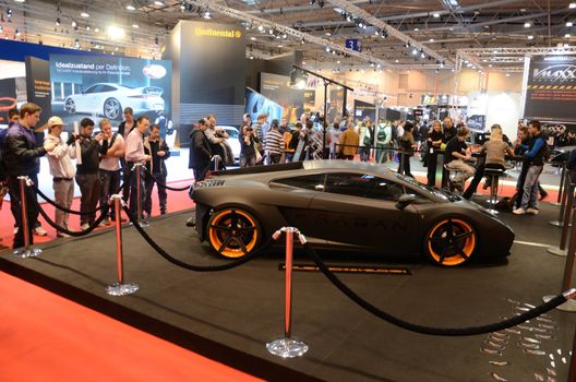 ESSEN, GERMANY - December 8: People admire upgrded Laborghini during Essen Motor Show in Germany, on December 8, 2013.