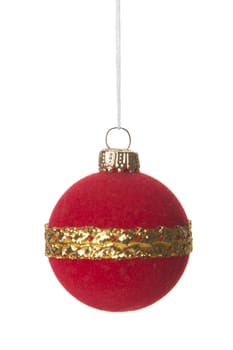 christmas, red and golden christmas balls isolated hanging with white background