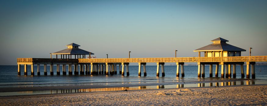 Pier in the Atlantic ocean at dusk, Fort Myers, Lee County, Florida, USA