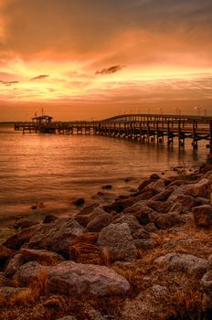 Silhouette of a pier in the Atlantic ocean, Merritt Island, Brevard County, Florida, USA