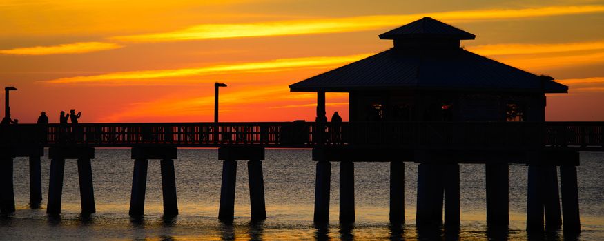 Silhouette of a pier in the Atlantic ocean, Fort Myers, Lee County, Florida, USA