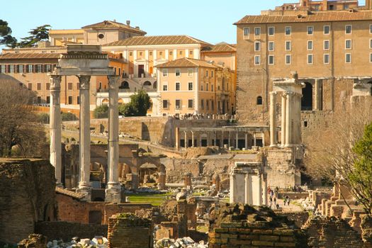 Ruins of ancient Roman Forum in Rome, Italy.