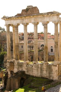 Ruins of Temple of Saturn, Roman Forum, Rome, Lazio, Italy