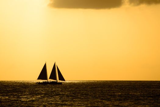 Silhouette of sailing ship in the Atlantic ocean, Key West, Monroe County, Florida, USA