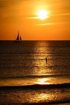 Silhouette of sailing ship in the Atlantic ocean, Fort Myers, Lee County, Florida, USA