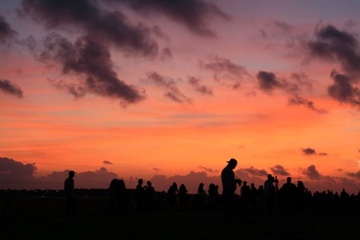 Silhouette of photographers waiting for balloon race in Miami, Miami-Dade County, Florida, USA