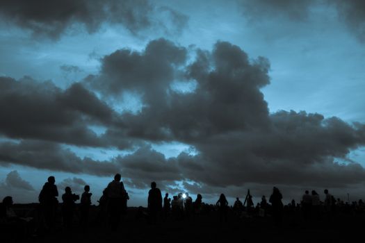 Silhouette of people waiting for balloon race in Miami, Miami-Dade County, Florida, USA