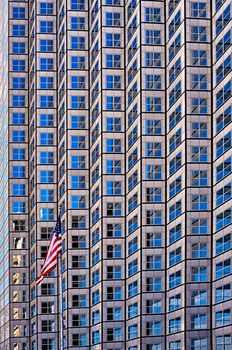 Low angle view of American flag outside a skyscraper, Miami, Miami-Dade County, Florida, USA