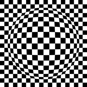 Illustration of spherical black and white squared pattern.