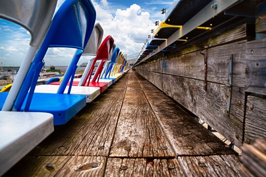 Empty chairs in a stadium, Daytona International Speedway, Daytona Beach, Florida, USA