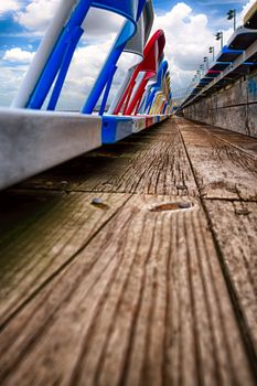 Empty chairs in a stadium, Daytona International Speedway, Daytona Beach, Florida, USA