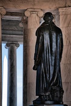 Statue of Thomas Jefferson in a memorial, Jefferson Memorial, Tidal Basin, Washington DC, USA
