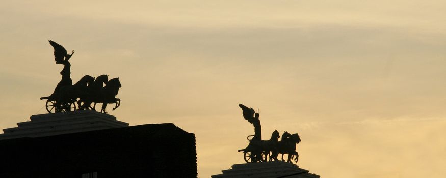 Low angle view of statues at a monument, Vittorio Emanuele Monument, Piazza Venezia, Rome, Rome Province, Lazio, Italy