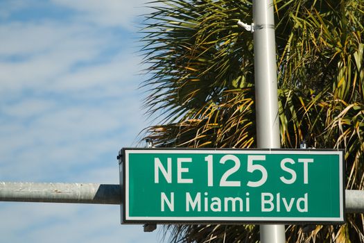 Street sign for the NE 125 ST in North Miami Beach, Florida, USA