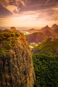 Mountain range at dusk, Sugarloaf Mountain, Guanabara Bay, Rio De Janeiro, Brazil
