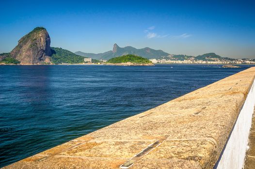 Sugarloaf Mountain from the terrace of a fort, Guanabara Bay, Rio De Janeiro, Brazil