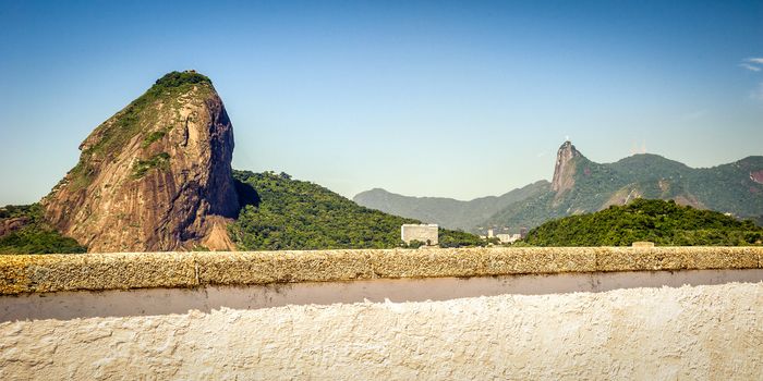 Sugarloaf Mountain from the terrace of a fort, Guanabara Bay, Rio De Janeiro, Brazil