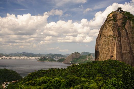 Scenic view of Sugarloaf mountain and Guanbara Bay, Rio de Janeiro, Brazil.