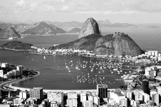 High angle view of city with Sugarloaf Mountain in Rio de Janeiro, Brazil