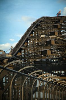 Low angle view of details of a bridge, Sydney Harbour Bridge, Sydney Harbor, Sydney, New South Wales, Australia