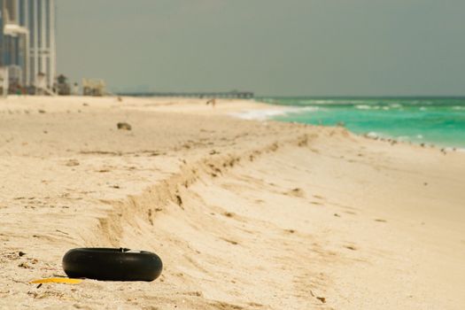 Tire on the beach, Miami Beach, Miami-Dade County, Florida, USA