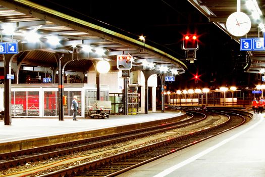 Train station in the night in Munich, Germany.