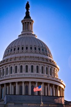 Low angle view of a government building, US Capitol Building, Washington DC, USA