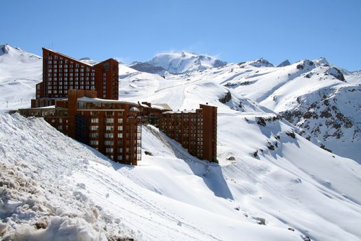 The Valle Nevado ski resort in the snow in Chile.