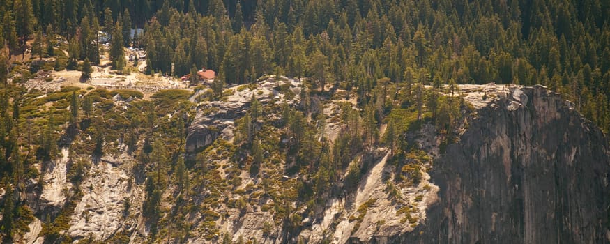 A view from the Half Dome rock in the Yosemite National Park in California.