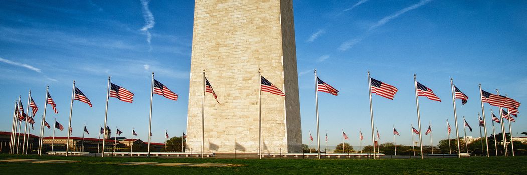 Low angle view of Washington Monument, Washington DC, USA