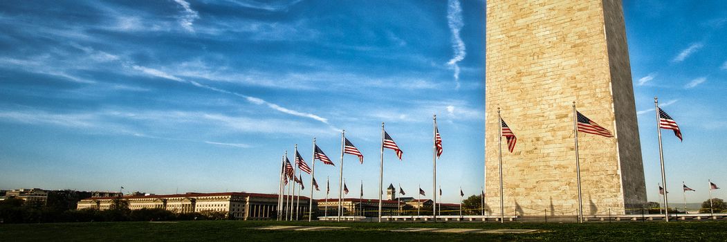 Low angle view of Washington Monument, Washington DC, USA