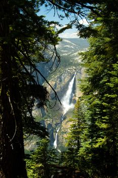 Waterfall in a valley, Sentinel Dome, Yosemite Valley, Yosemite National Park, California, USA