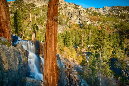 Water falling from rocks, Lake Tahoe, Sierra Nevada, California, USA