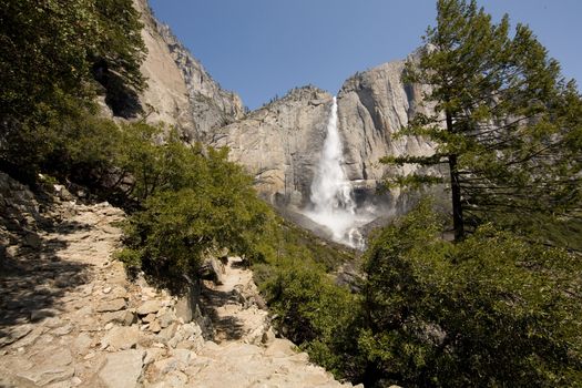 Waterfall in a forest, Yosemite Falls, Yosemite Valley, Yosemite National Park, California, USA