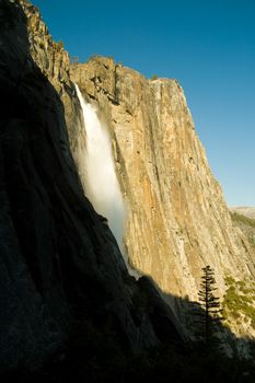 Water falling from rocks in a valley, Yosemite Valley, Yosemite National Park, California, USA