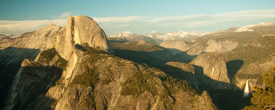 Panoramic view of mountains in Yosemite National Park viewed from Glacier Point, California, U.S.A.
