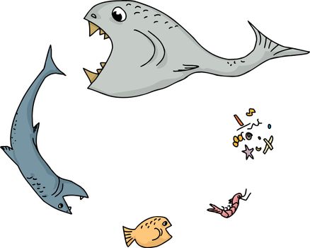 Cartoon of ocean food chain over white background