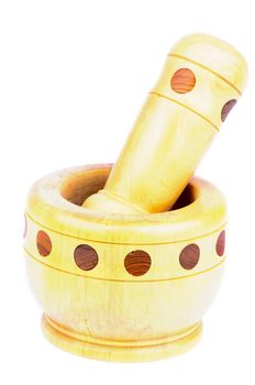 Handmade Wooden Mortar and Pestle isolated on white background