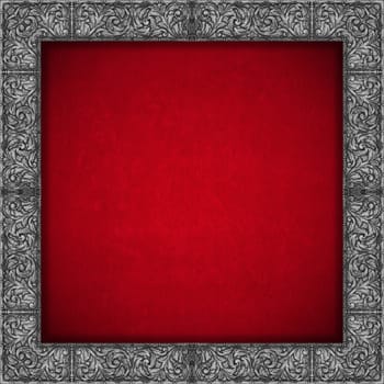 Red velvet texture background with silver floral frame - Luxury background