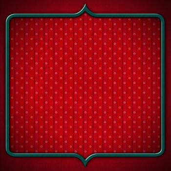 Simple vintage frame on red velvet background with vertical stripes and circles