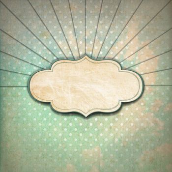 Vintage background with green, blue and brown pastel colors, sunbeams stripes and blank label