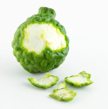 Skin of Bergamot[Kaffir lime] isolate on whit background