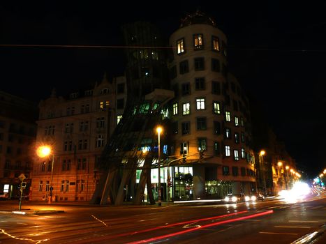 The Dancing House at night, Prague, Czech Republic
